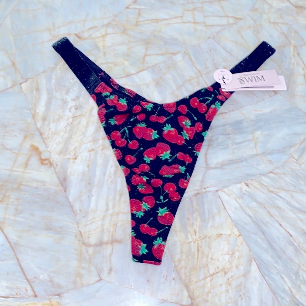 New Victoria's Secret Sexy TEE BIKINI Panty Small BOTTOM Shine Strap Berry